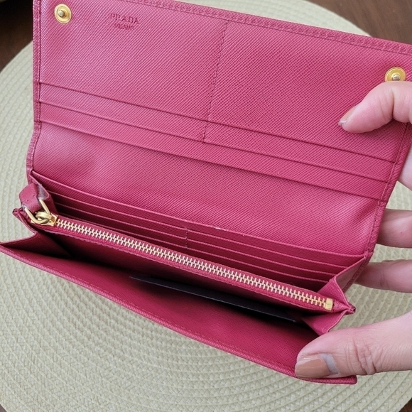 Prada Saffiano Fiocco Leather Bow Continental Flap Wallet Pink Peonia - Picture 6 of 14